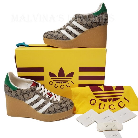 GUCCI SNEAKERS ADIDAS X GAZELLE GG LOGO SUPREME WEDGE SHOES w TREFOIL sz 41 11 - Picture 2 of 16